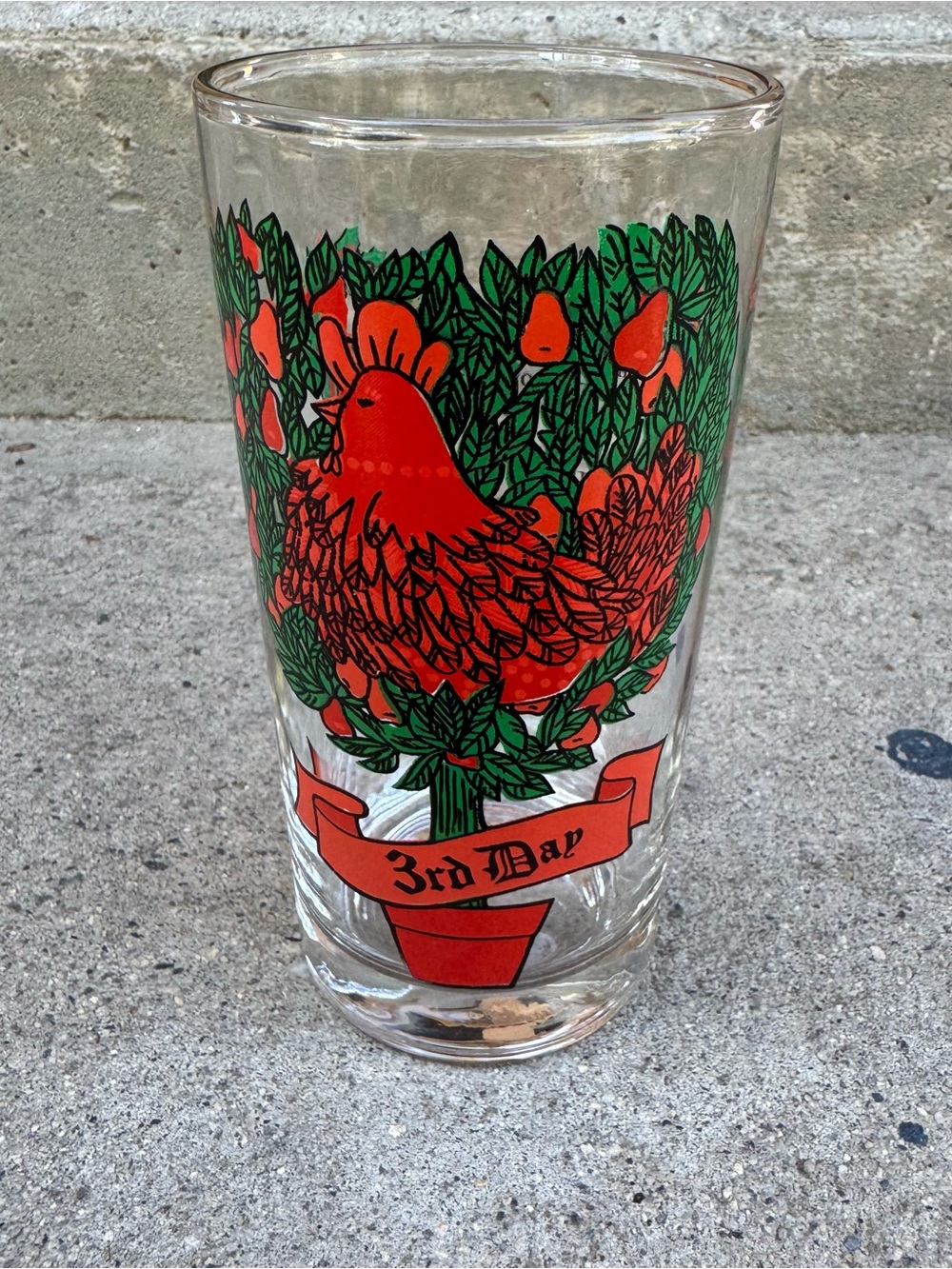 Vintage 1970s 3rd Day French Hen Glass Tumbler 12 Days of Christmas